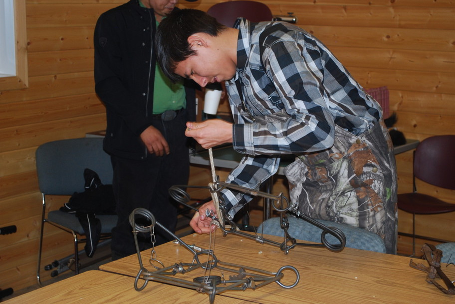 Blake Muskwa, Grade 12, Little Buffalo School, Learning how to set up a trap.