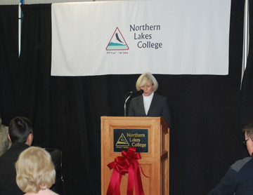  Ann Everatt, President and CEO, Northern Lakes College spoke to guests at the grand opening