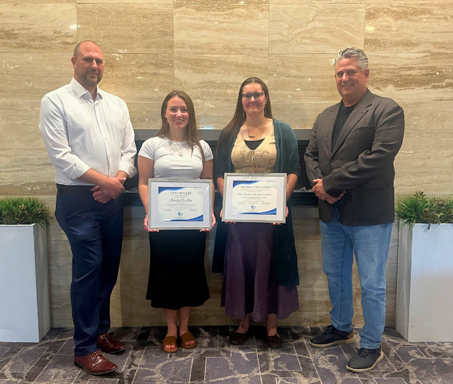 Left to right: Andrew Belsheim (Anzac School Principal), Emily Griffin (Anzac School Teacher), Pearl Lorentzen (Lakeside Leader Editor), Cal Johnson (Superintendent of Schools/CEO)