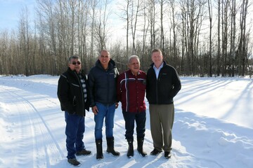 Left to right: Louis Cardinal, Ward 5 Trustee, Dr. Dwayne Donald, University of Alberta, Elder Bob Cardinal, Gord Atkinson, Superintendent of Schools.