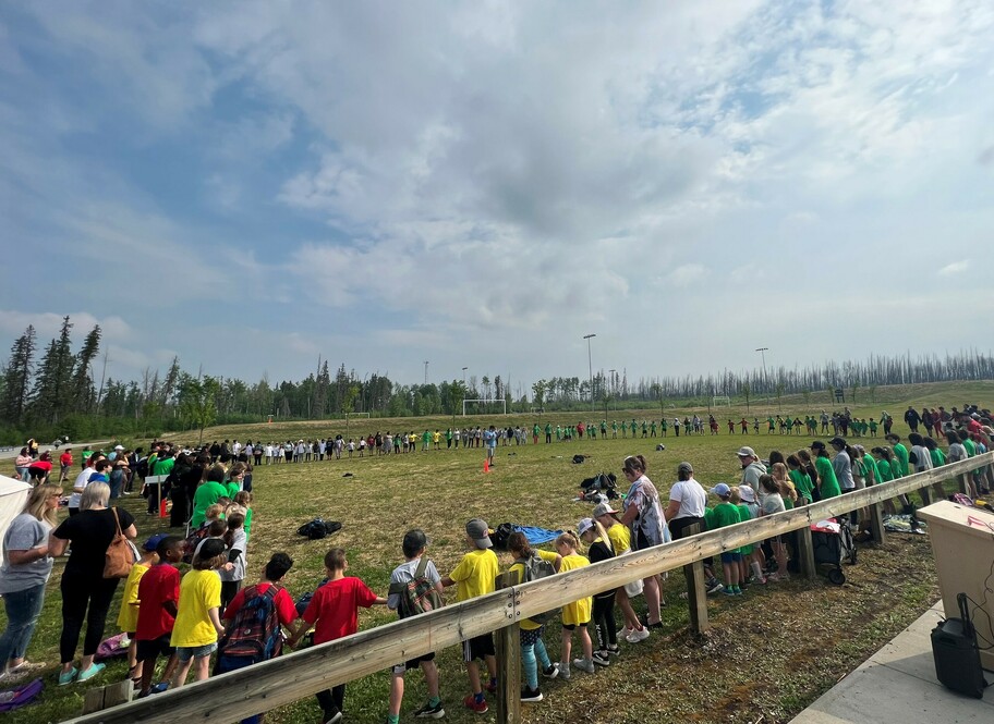 Knowledge Keeper Randy Martin led a round dance with all students and staff at the Northland Games in Anzac! 