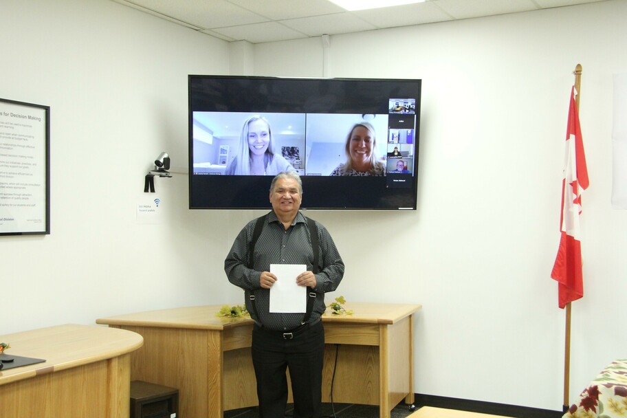 Front to back: Randy Anderson, Ward 3 Trustee, Jessica Yarnell & Leanne Courchesne, Cenovus Energy (Via Zoom)