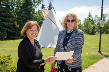 Left to right: Dr. Heather McRae, Dean of MacEwan's School of Continuing Education, and Dr. Nancy Spencer Poitras, Superintendent of Schools